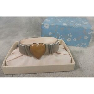 Vintage Heart Locket Expansion Bracelet Silver Gold Tone Sweetheart Boxed